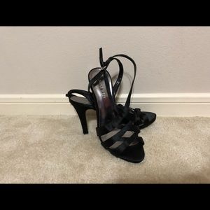 Nine West black high heel sandals. Silk sandals